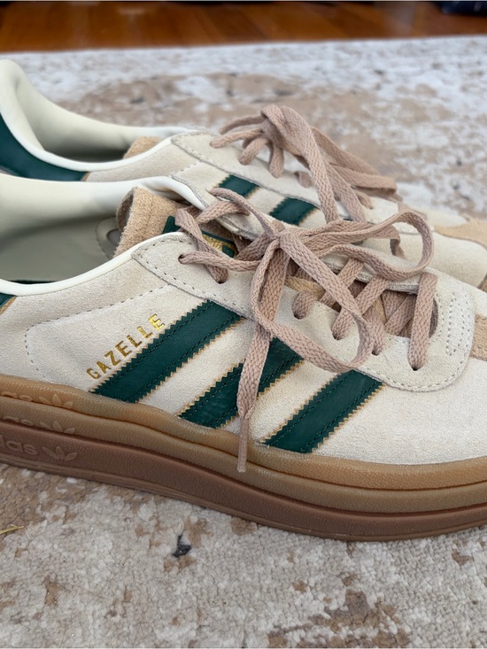adidas Shoes - Adidas Gazelle Women’s Cream Suede Sneakers with Dark Green Stripes